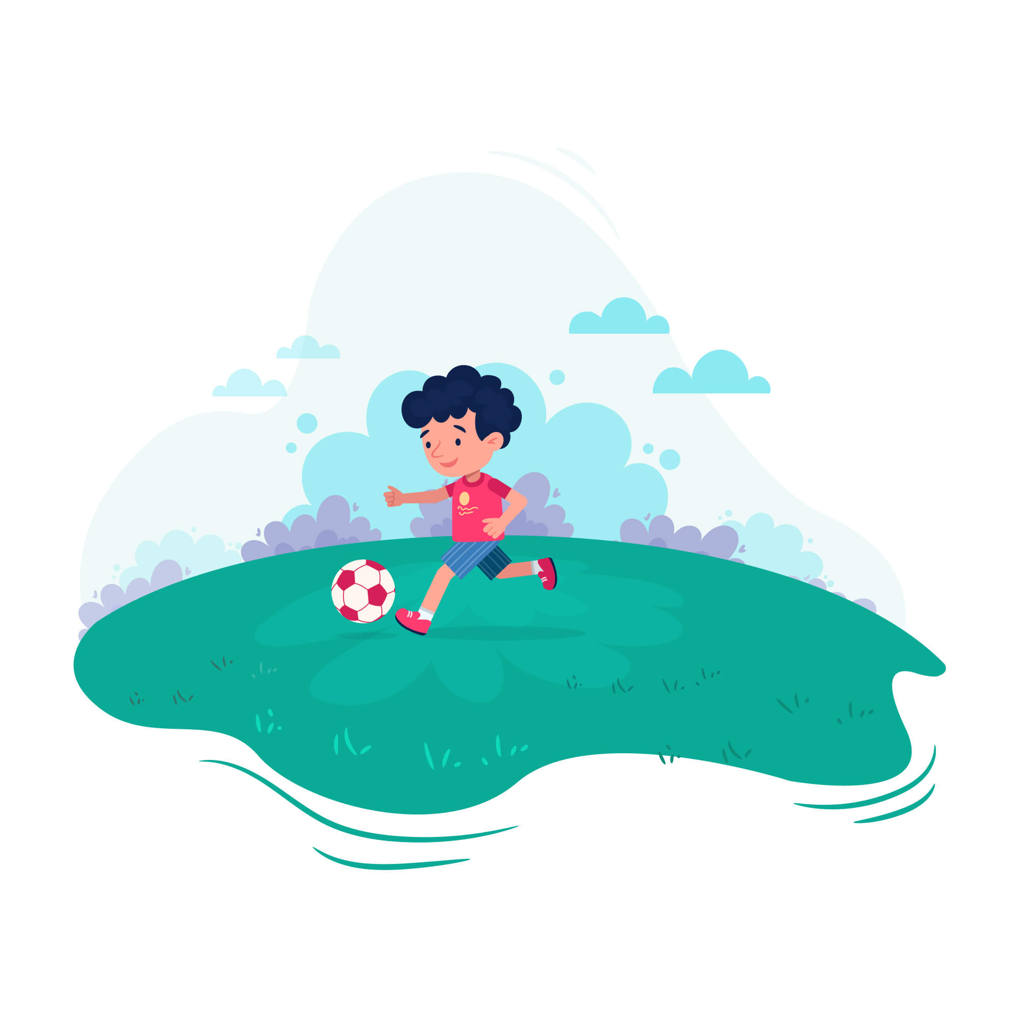 A boy kicking the football in a ground illustration