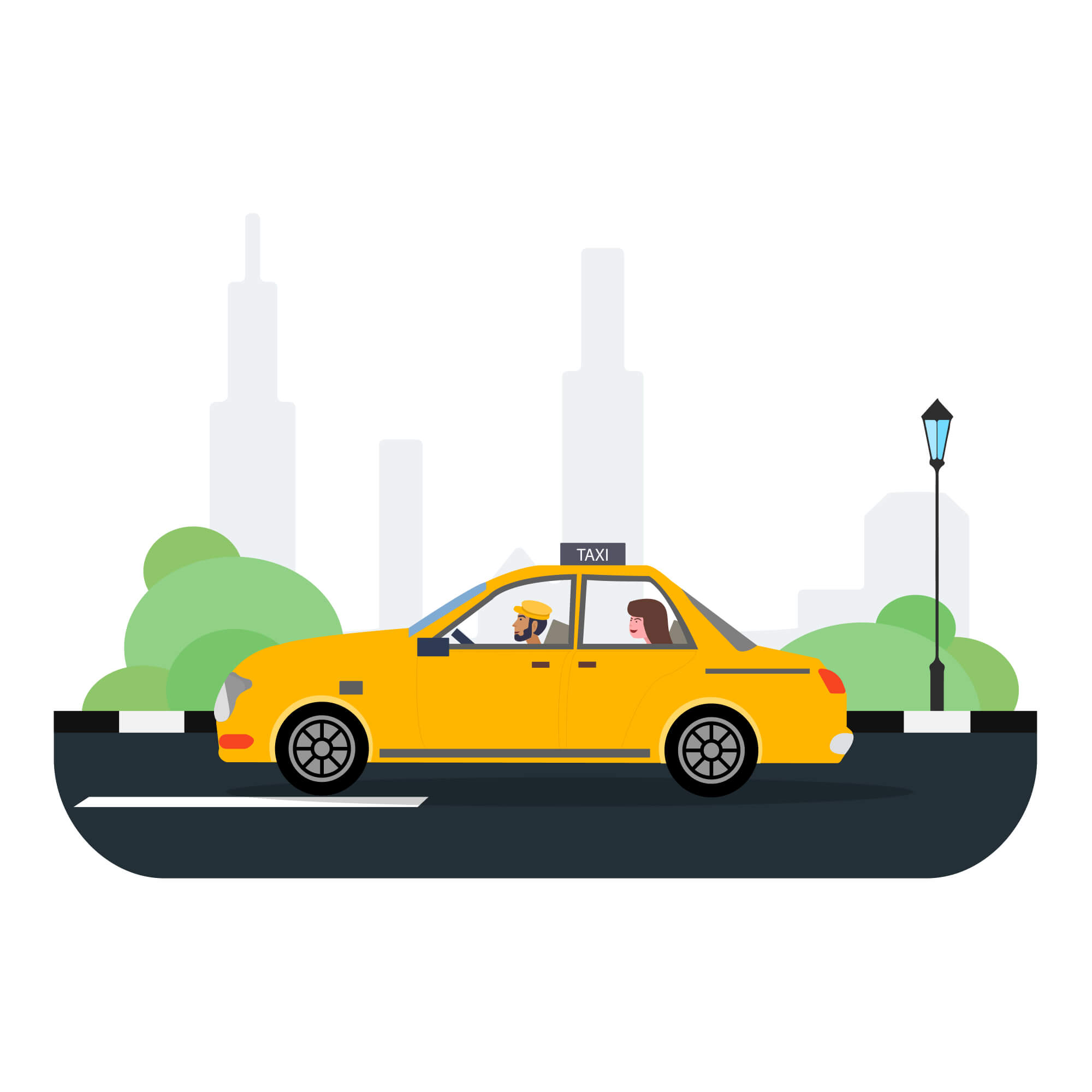 A customer traveling in a call taxi illustration
