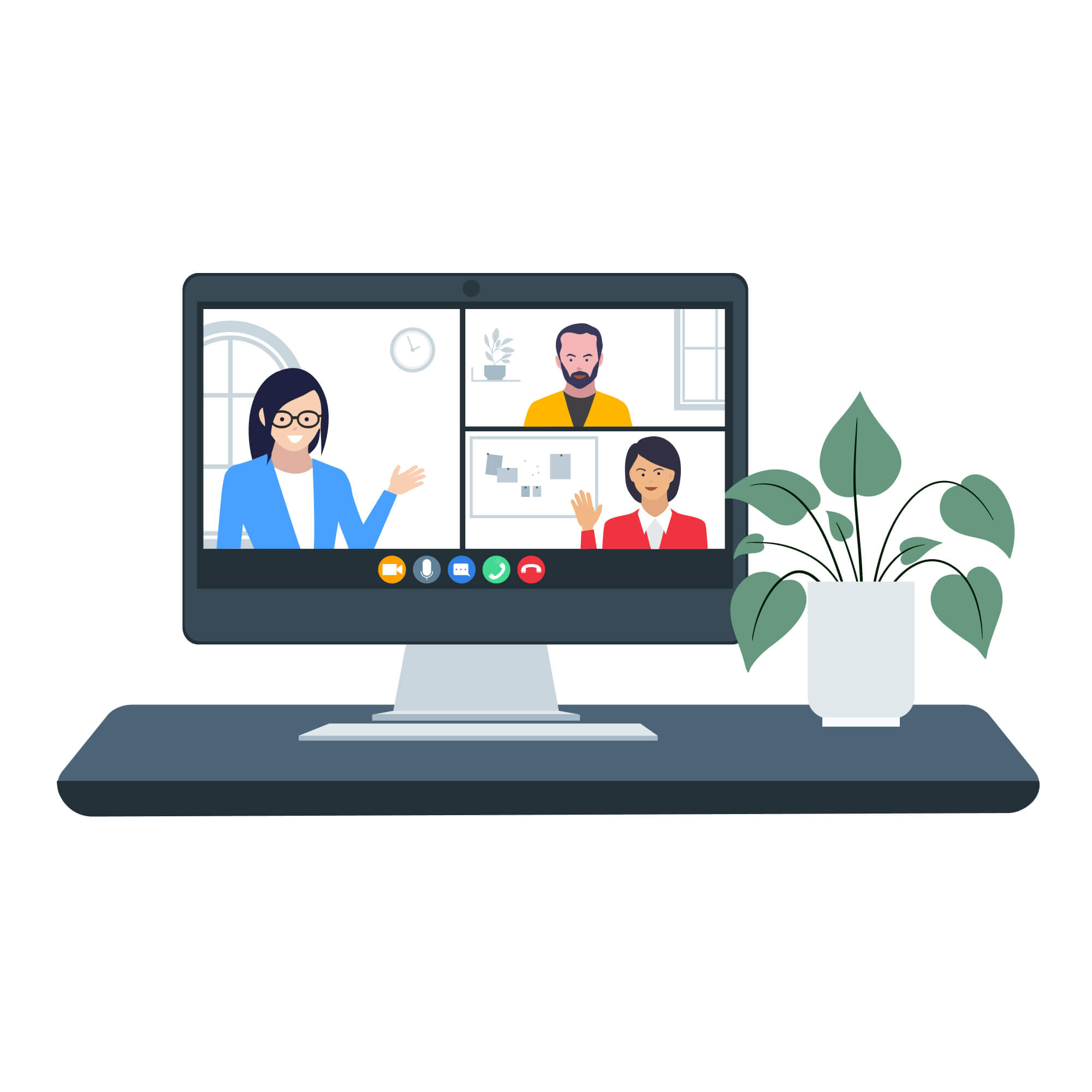 A group video call showing several users connected at a time illustration