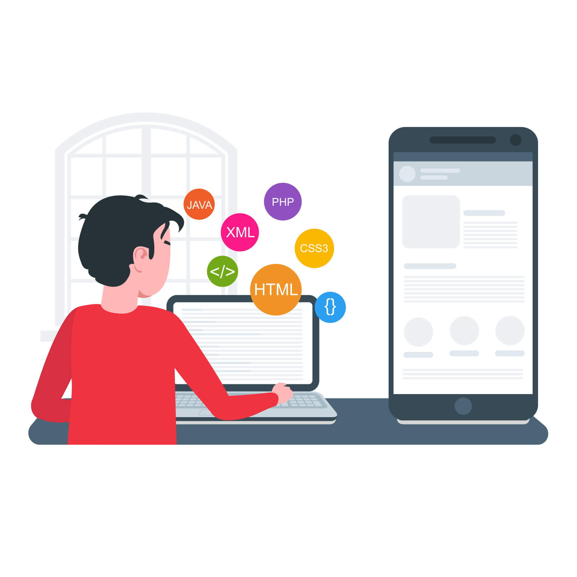 A man performing web application development illustration