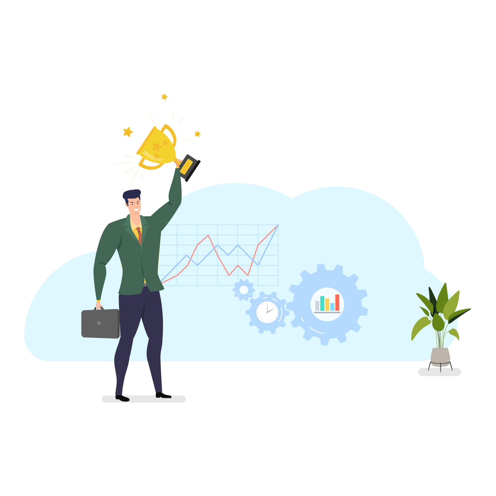 A man with rewards as he succeeded illustration