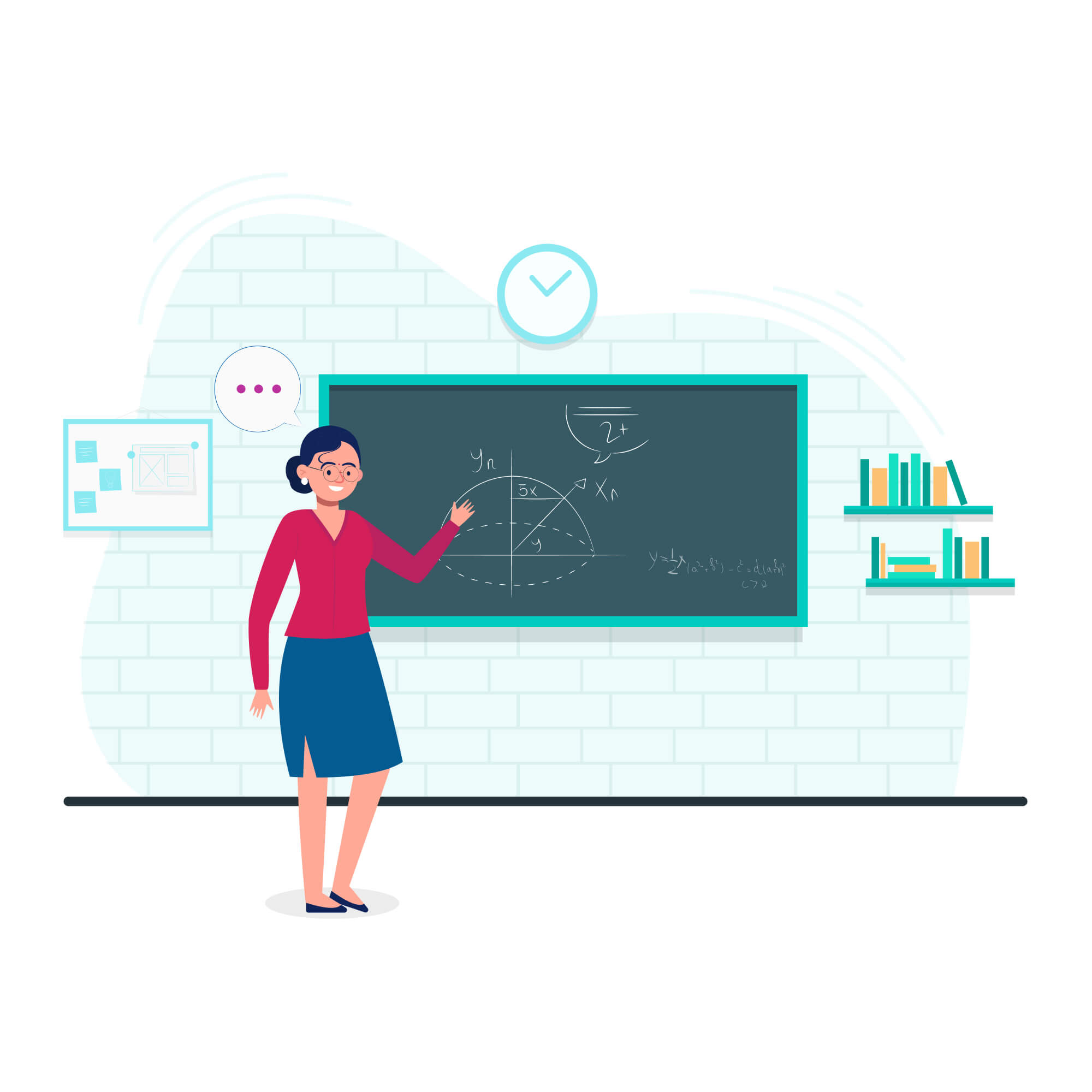 A teacher teaching mathematics on the board illustration