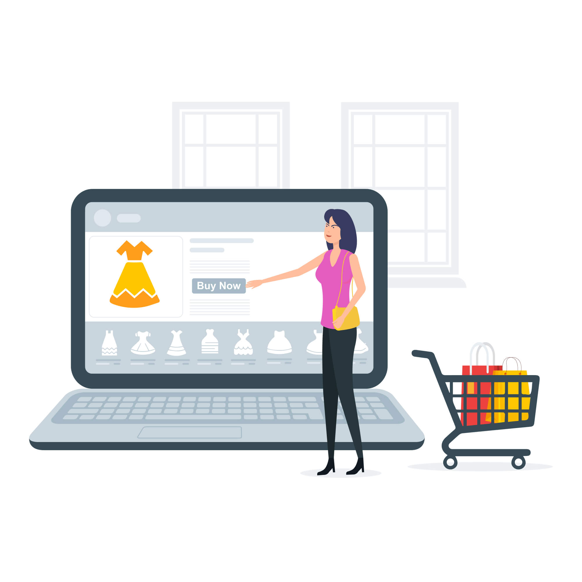 A woman doing online shopping concept illustration