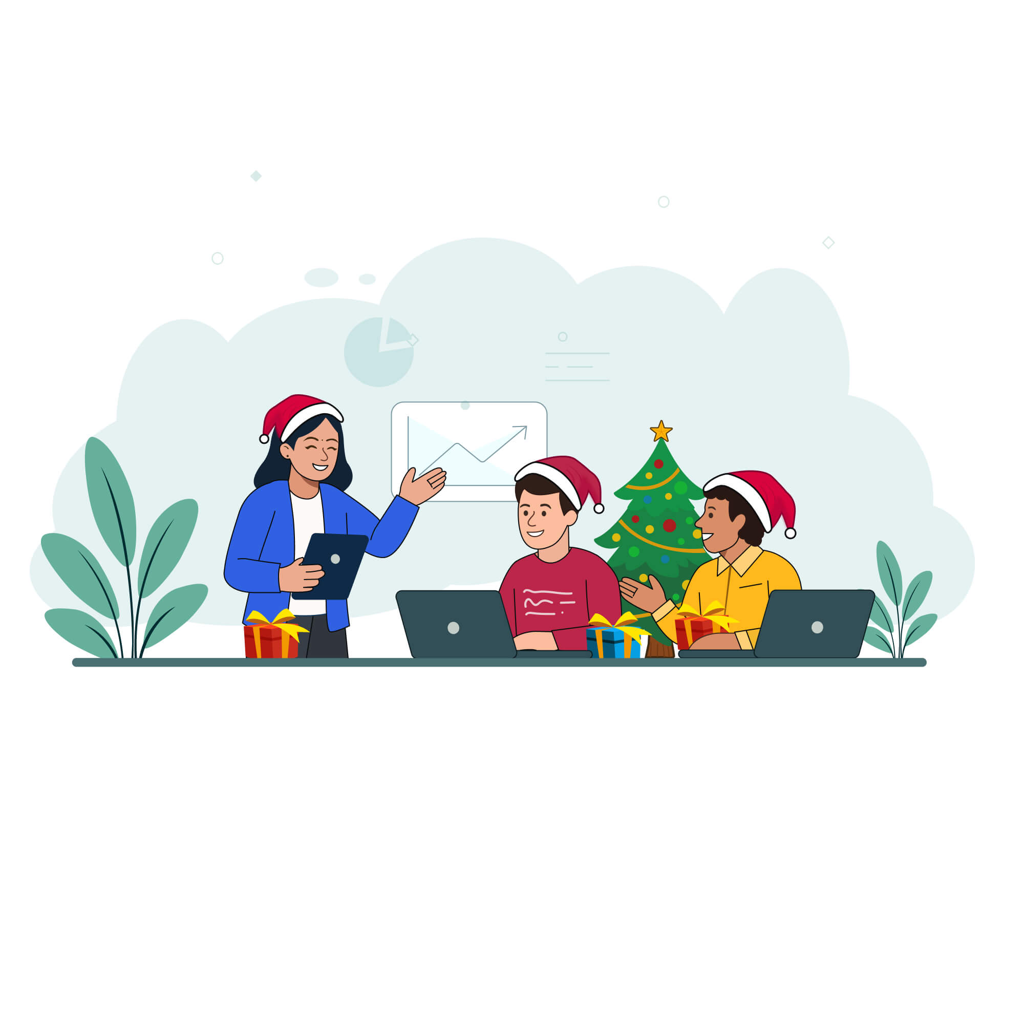 Coworkers Celebrating Christmas at Office Illustration