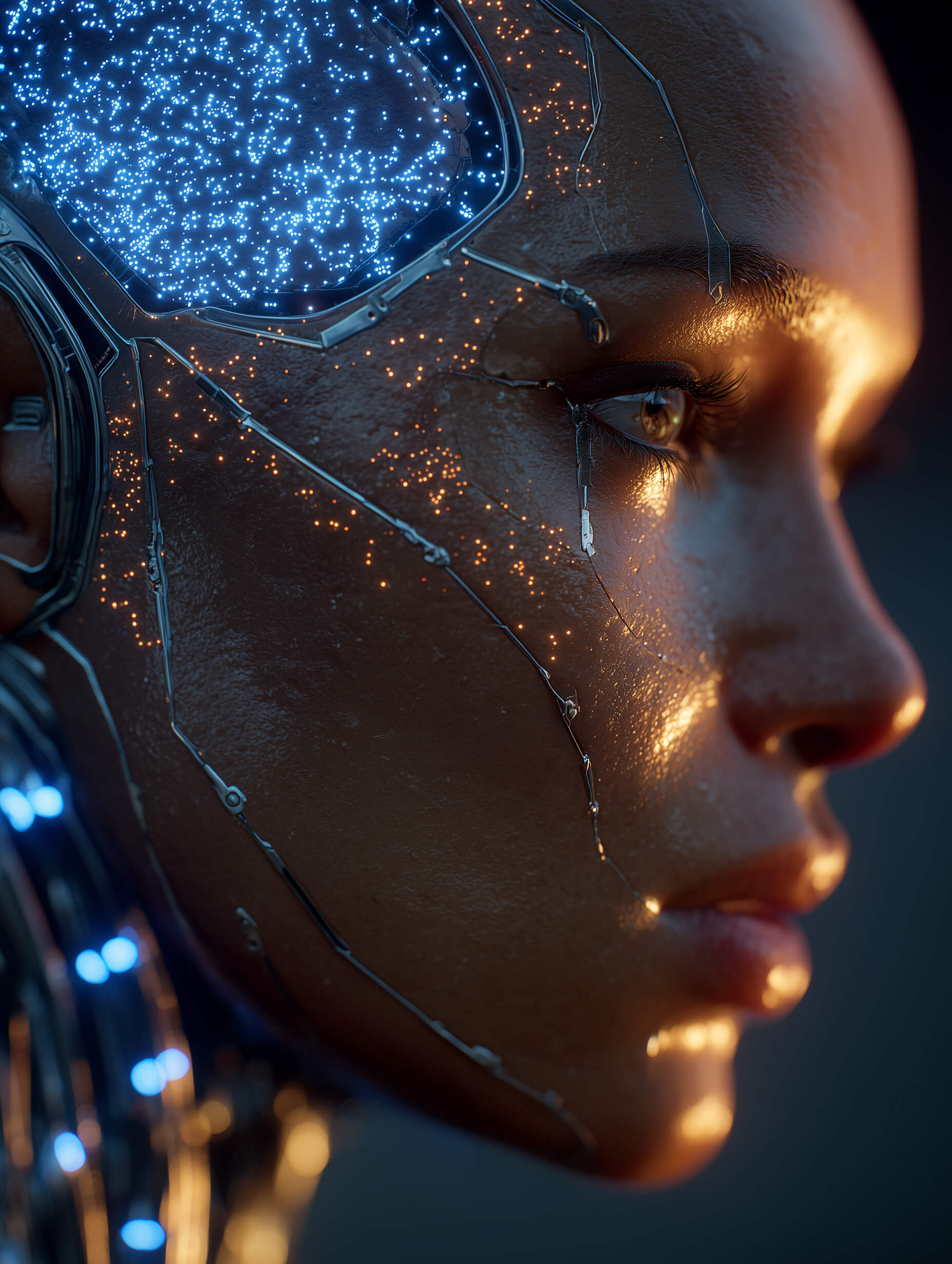 Cybernetic human portrait with neural implants