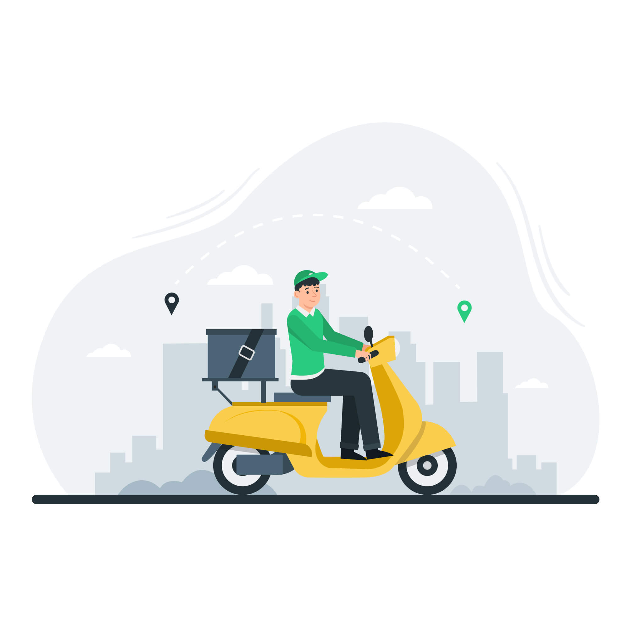 Food delivery boy in a motorcycle illustration