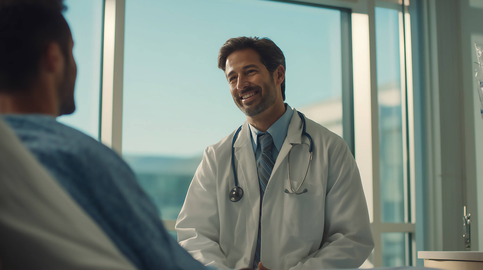 Friendly Doctor Discussing with patient in hospital