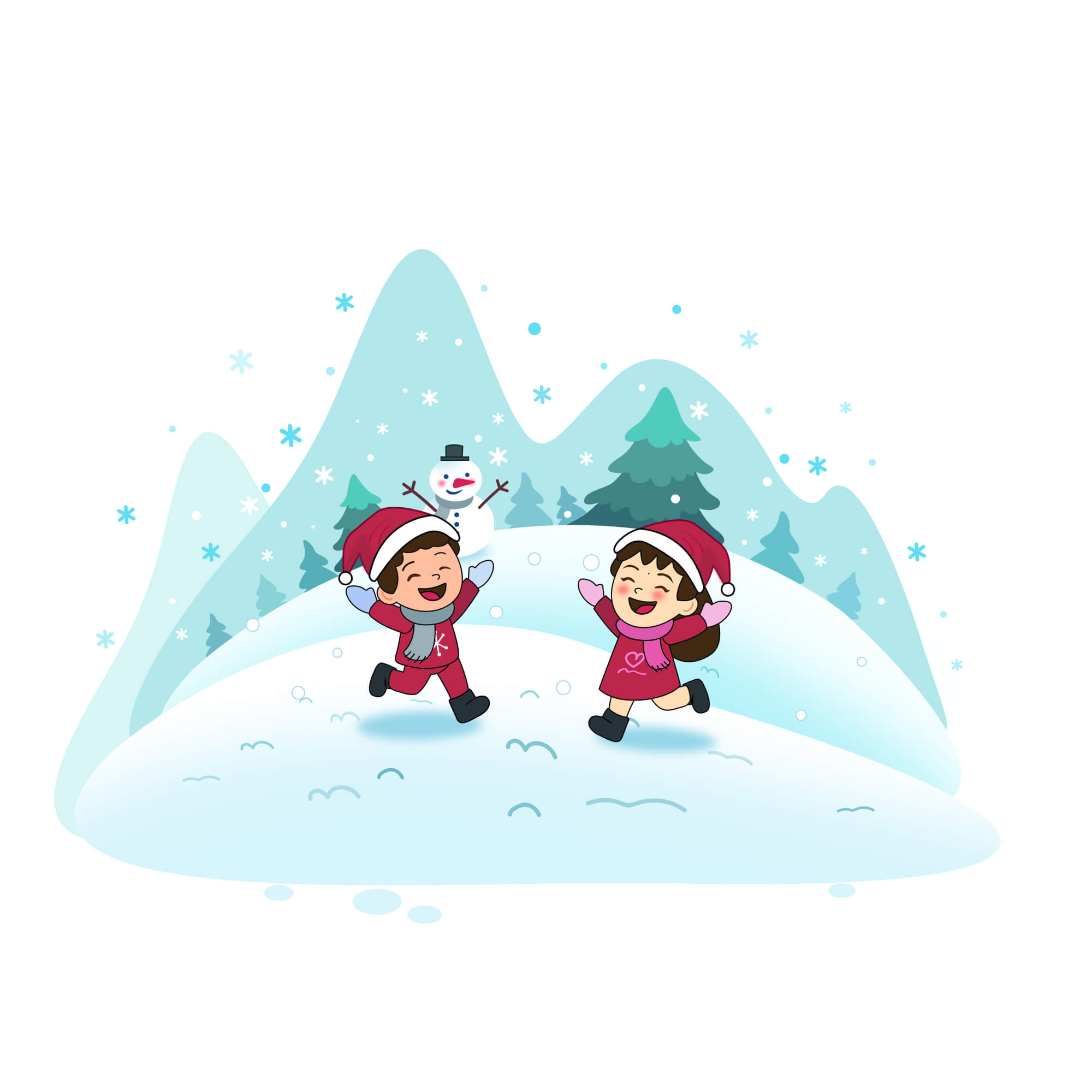 Happy Children Playing in Winter Snow Illustration