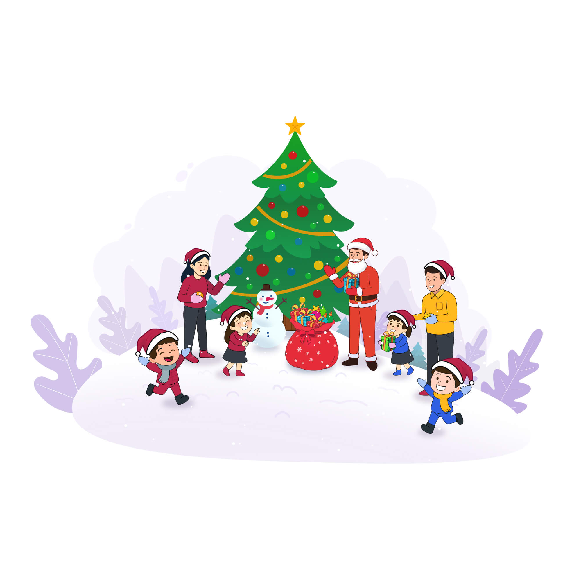 Peaceful Christmas Village with Snow and Lights Illustration