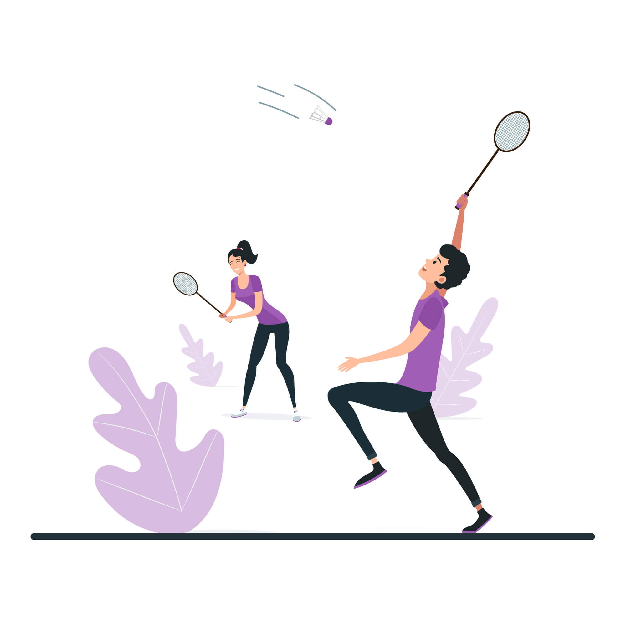 Players holding badminton racquets in outdoor illustration