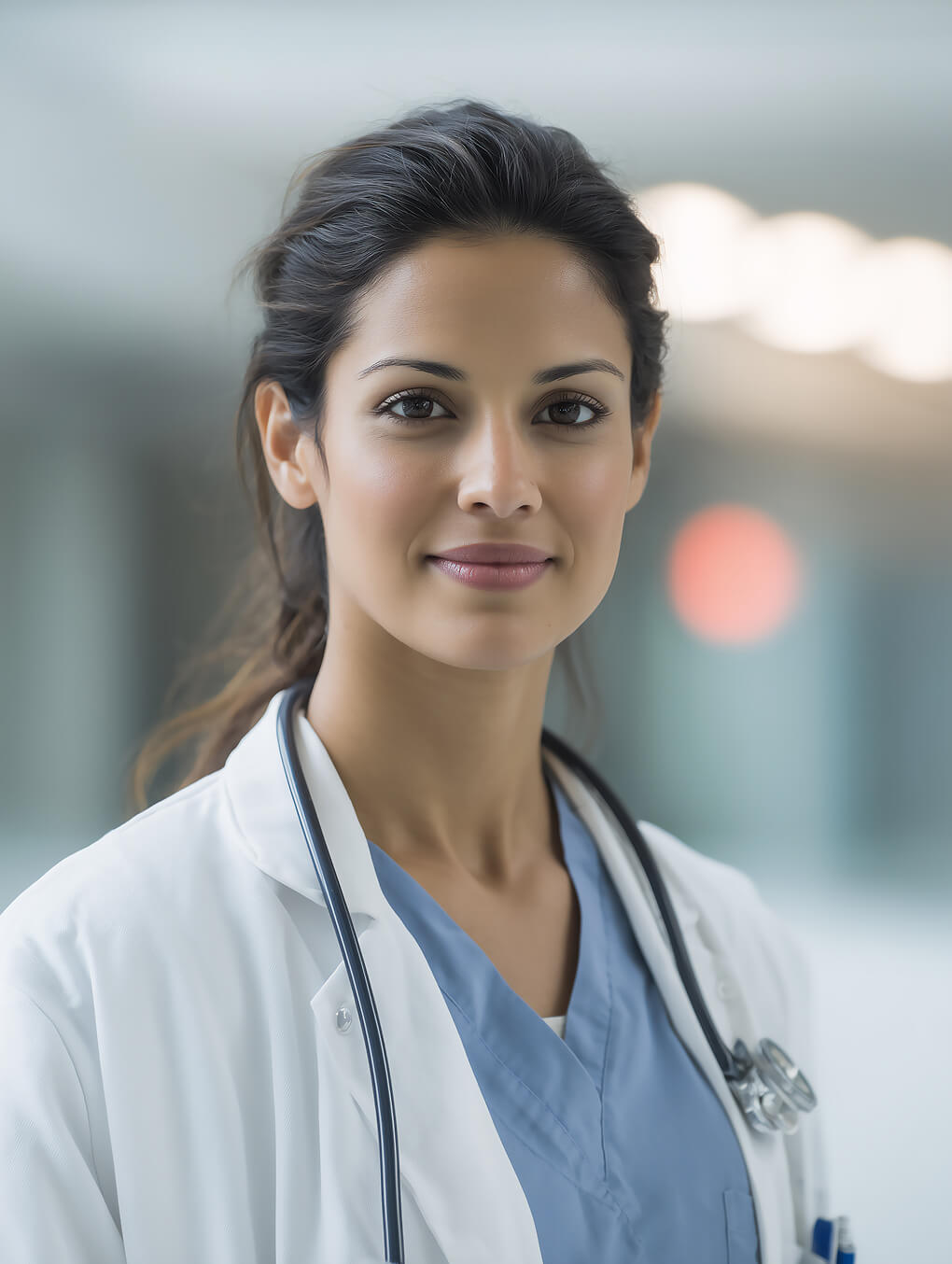 Professional female doctor smiling confidently in a hospital setting