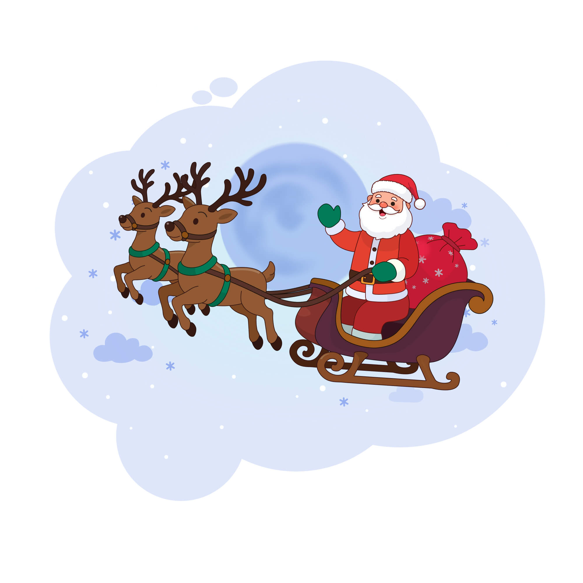 Santa's Sleigh Ride on Christmas Eve Illustration