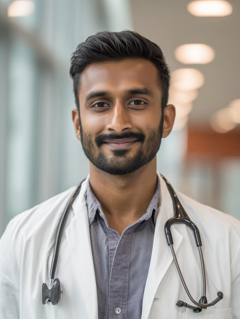 Smiling south indian male doctor portrait with stethoscope
