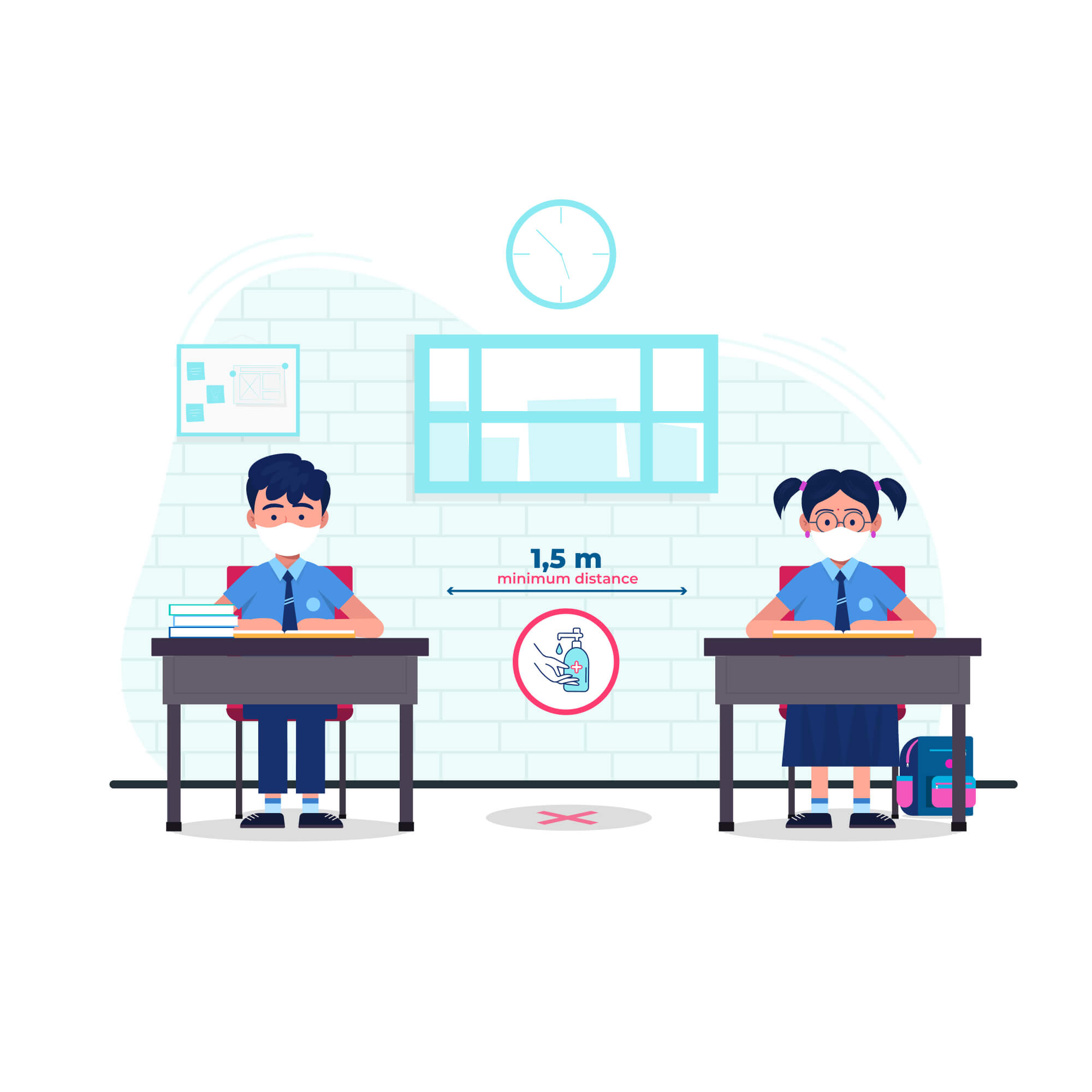 Students' social distance in the classroom concept illustration