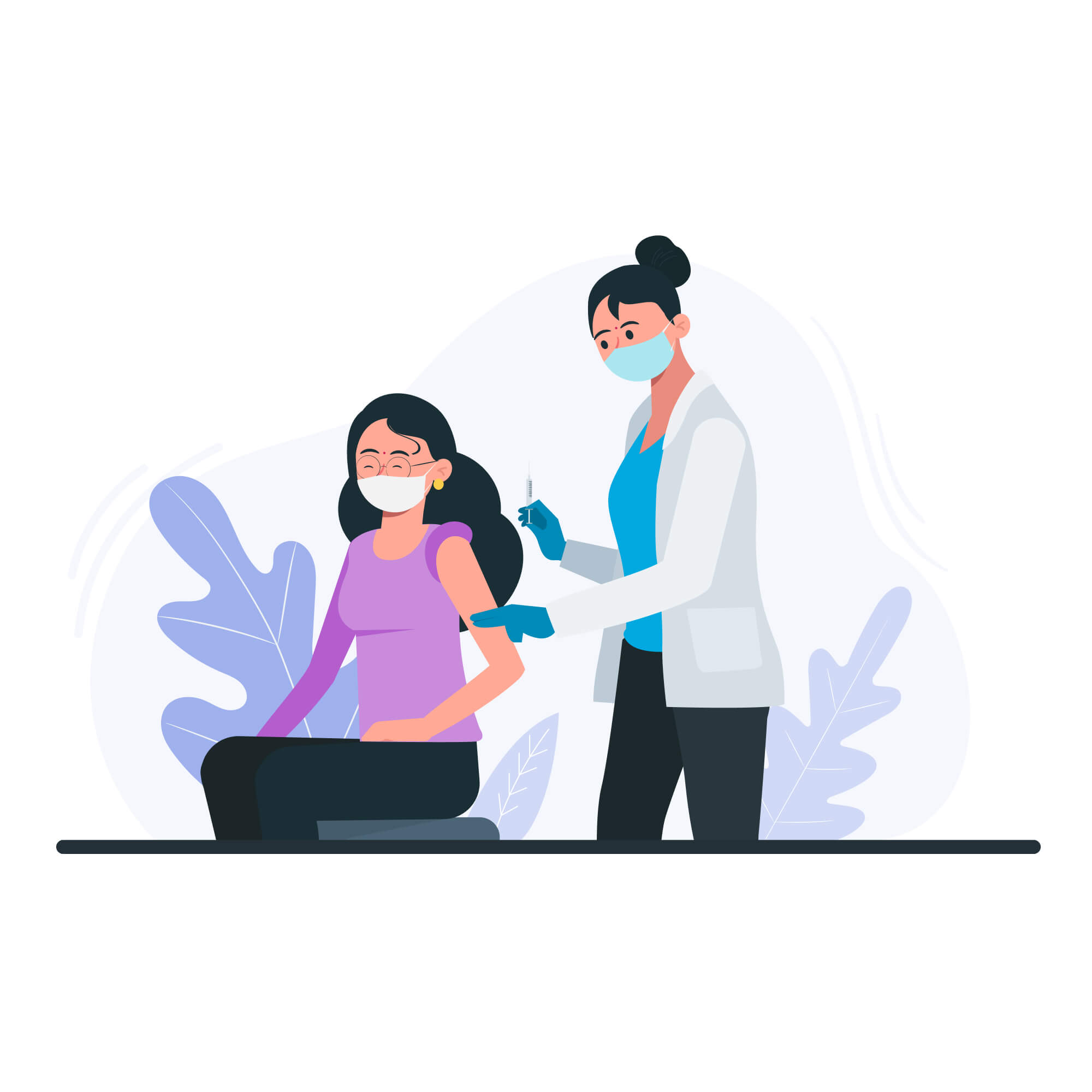 Vaccination for a patient by a health care worker illustration