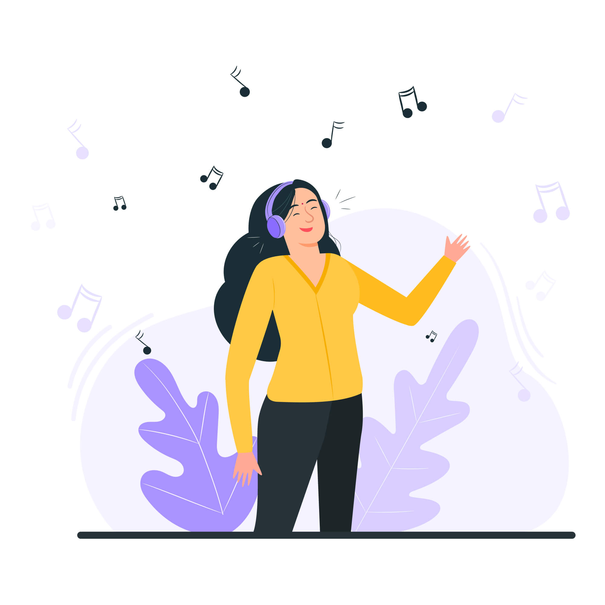 Women relax by listening to music illustration