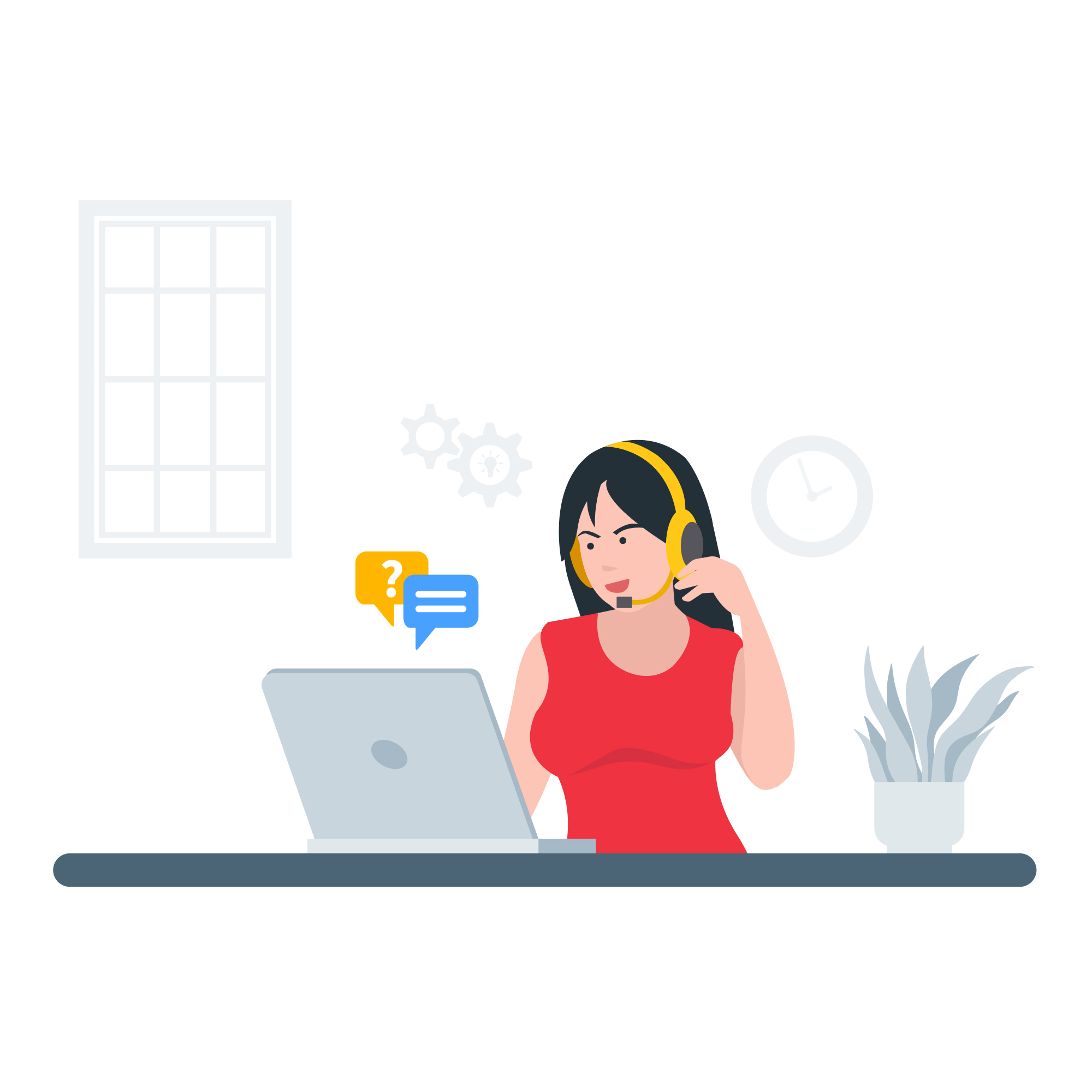 Young women working in customer support concept illustration